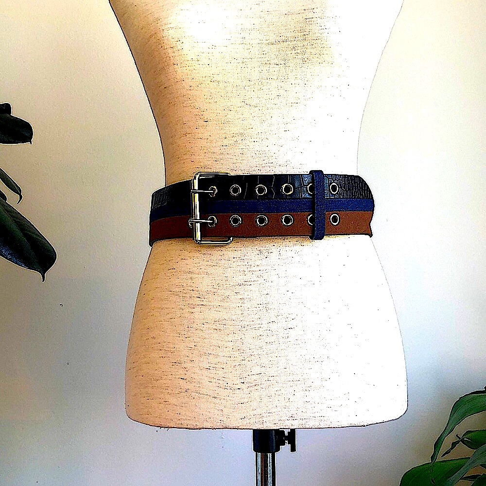 NWOT BCBG Denim Leather Snake Skin Belt